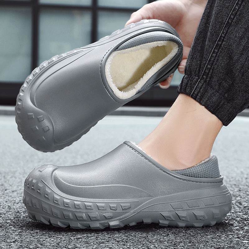 轮胎底棉拖鞋男耐磨外穿包跟保暖防寒加绒加厚情侣款室内防水棉鞋