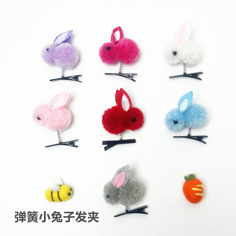 弹簧兔子蜜蜂发箍头饰侧边夹发卡可爱立体小兔子发夹儿童毛绒夹子