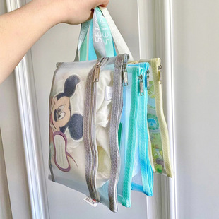 双层a4网纱科目分类袋文件袋收纳袋小学生拉链式手提补习书袋透明