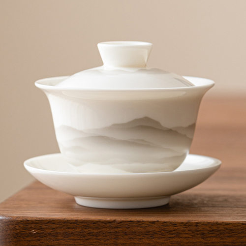 羊脂玉三才盖碗单个高档家用不烫手泡茶碗带盖白瓷功夫茶具敬茶碗
