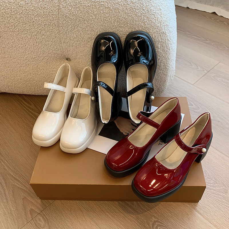 婚鞋主婚纱白色高跟鞋粗跟玛丽珍鞋法式防水台不累脚新娘鞋伴娘鞋