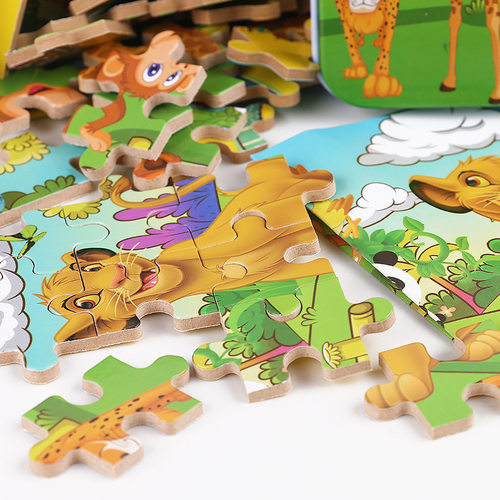 厂家批发木质60片铁盒拼图带底图儿童早教宝宝拼板玩具2-6岁礼物