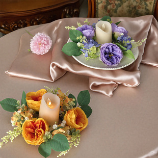 欧式 饰橱窗道具餐桌婚庆布置假花 仿真玫瑰花环23CM烛台花环圣诞装