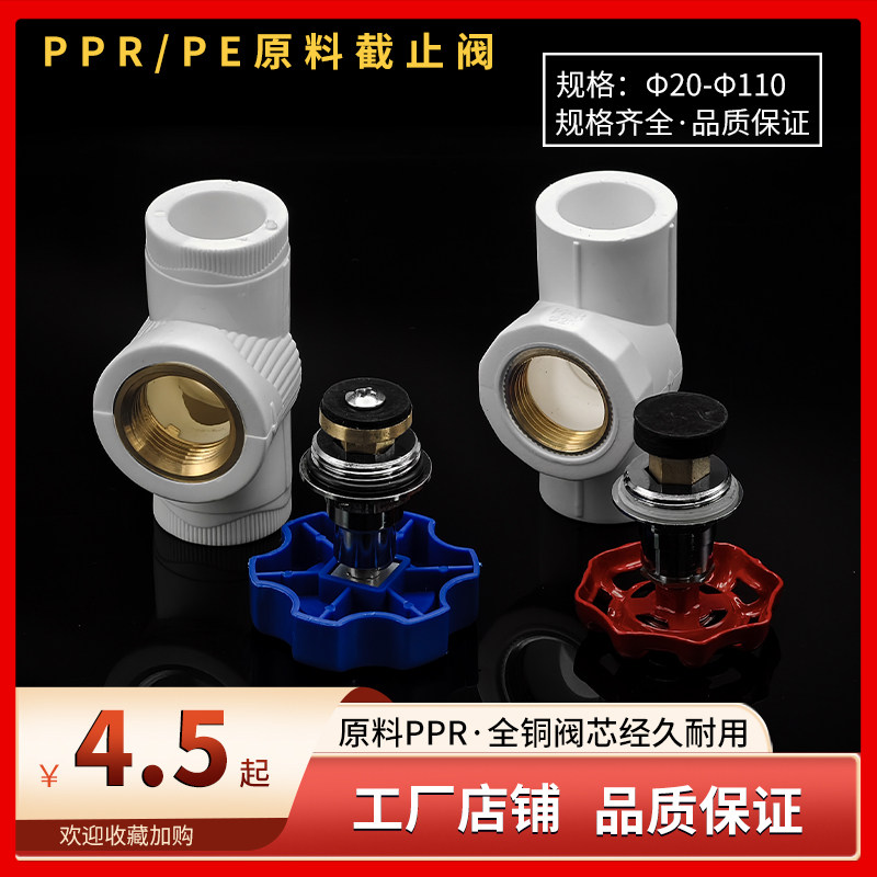 6B76ppr截止阀闸阀4分6分1寸20 25 32自来水管开关全铜阀芯热熔连