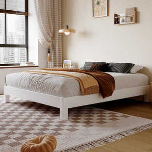 全实木床无床头简约橡木1米1.35双人床小户型白色榻榻米床架定制