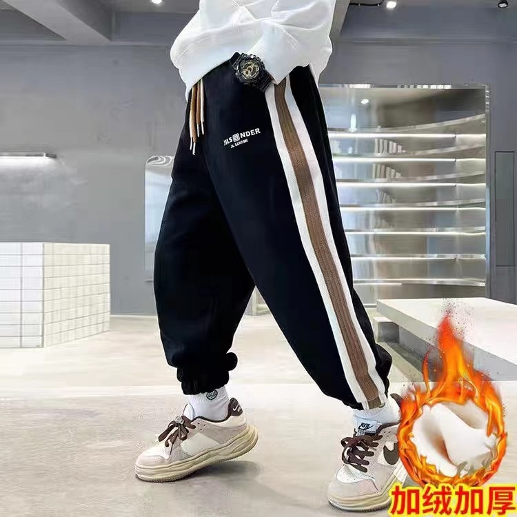 男童冬季加绒裤子新款儿童冬天加厚一体绒运动裤中大童百搭卫裤潮