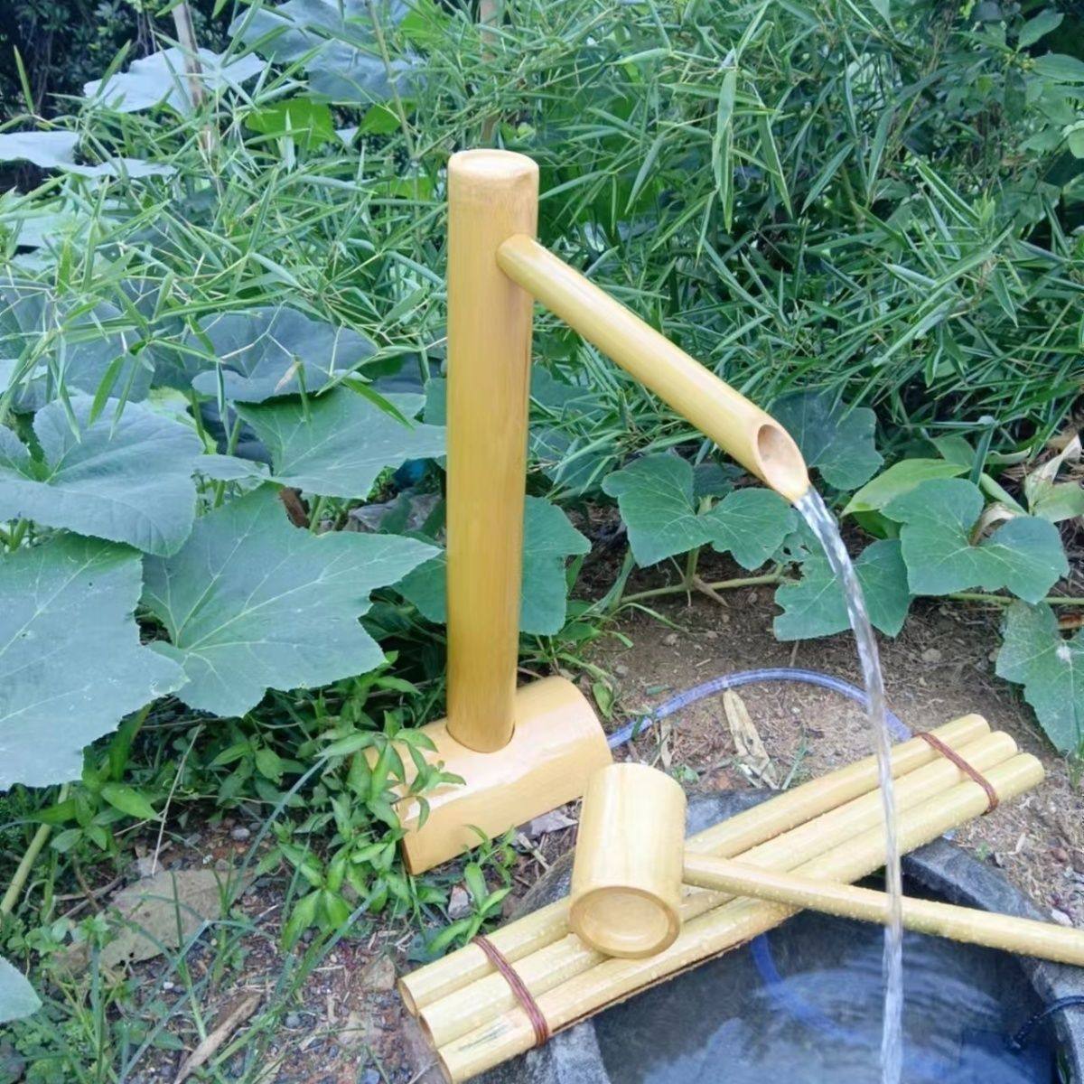 竹筒流水摆件石钵庭院阳台中式