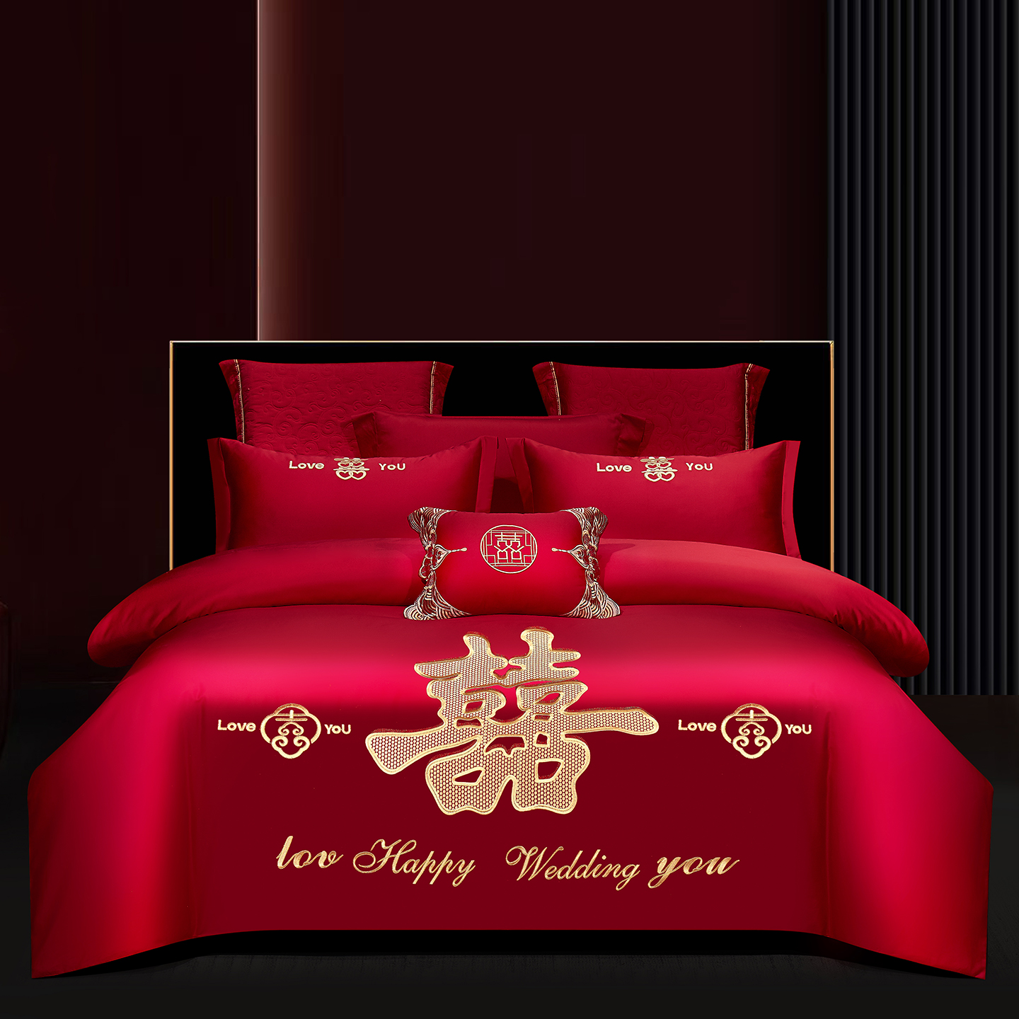 100%纯棉简约结婚床上用品陪嫁被