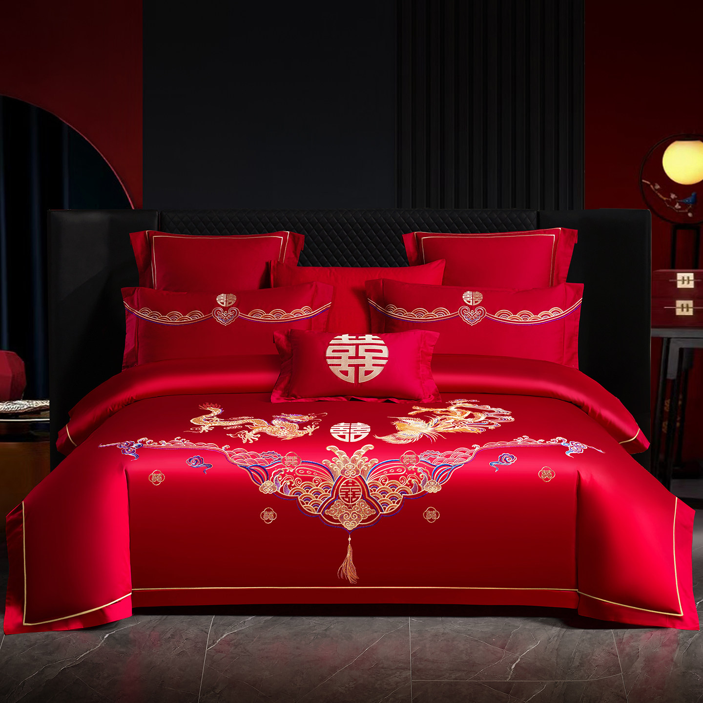 中式红色四件套结婚床上用品龙凤喜被罩婚庆床单高档2025新款被套