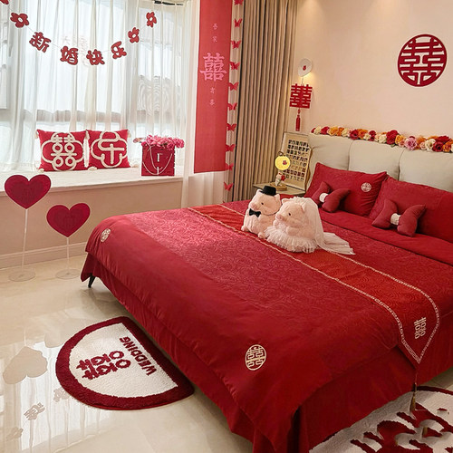 小红书新中式红色结婚床上四件套