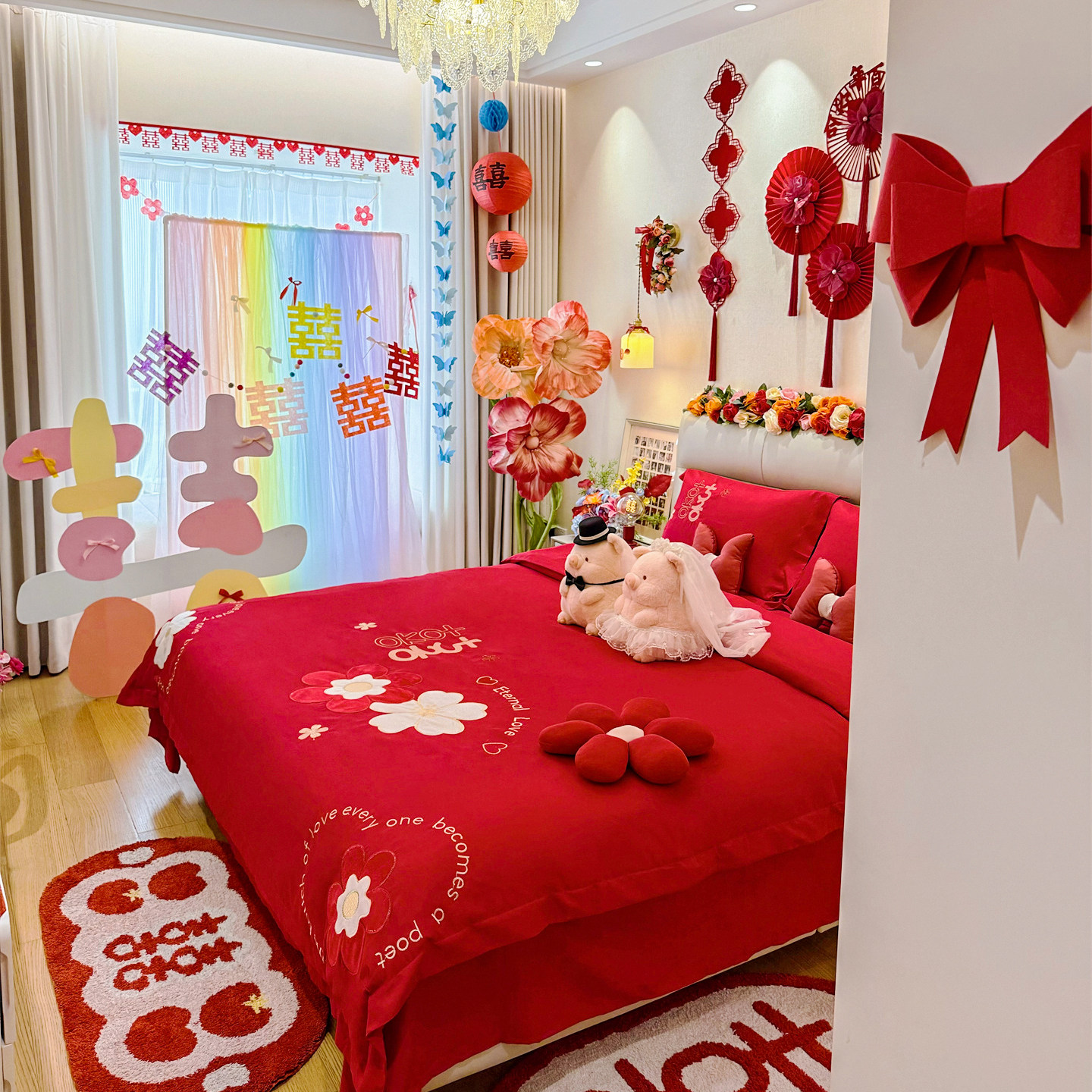 简约100支长绒棉结婚床上四件套红色全棉纯棉被套新婚庆床上用品4,床上用品,婚庆床品套件,淘宝优惠券,粉丝福利购,淘宝优惠卷