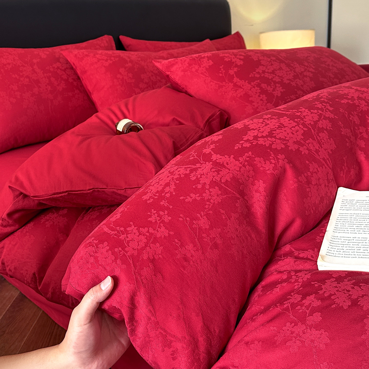 南通家纺轻奢长绒棉婚庆纯棉提花四件套婚嫁红色全棉结婚床上用品,床上用品,婚庆床品套件,淘宝优惠券,粉丝福利购,淘宝优惠卷