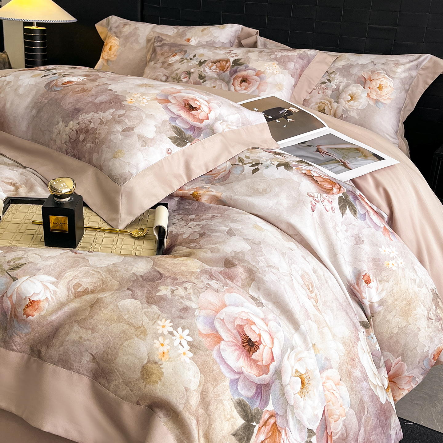 美式轻奢花卉四件套纯棉全棉被套