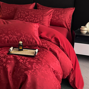 高档结婚红色四件套新婚庆被套床单喜被陪嫁床上用品婚房喜嫁床单