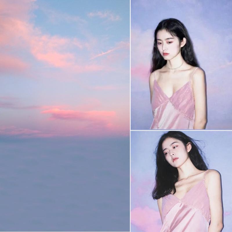 速发粉色天空背景实景天摄拍空蓝影楼布天白云艺术火烧云