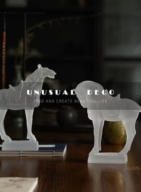 速发板中式磨砂透明装创马摆件饰意茶室书房书桌样新间售楼处软装