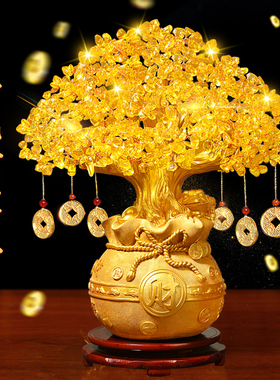 速发钱水装摇黄树摆件酒柜晶饰品家居客厅玄关小摇钱树开业礼品