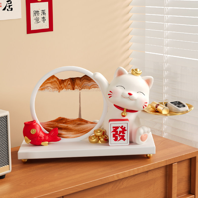 速发招财猫收纳摆件家居饰品入户门玄关流沙画桌面装饰品乔迁礼品
