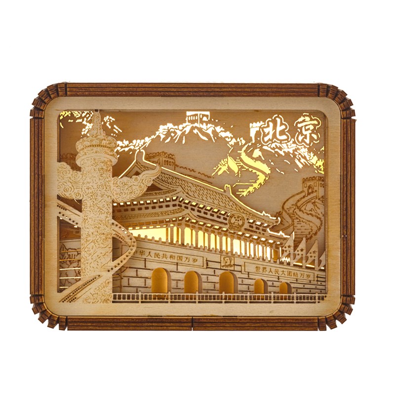 速发木制雕刻夜灯北京天安门旅游景点木雕灯夜灯摆件文创礼物