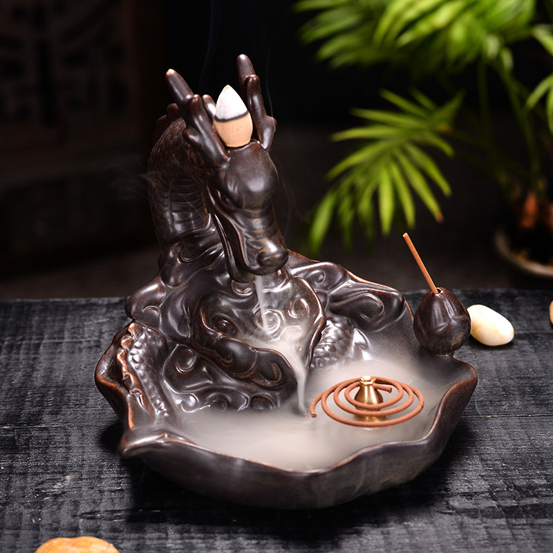 速发祥龙吐瑞大流香炉檀号摆件线香盘香熏香炉金龙形创意鱼化龙倒