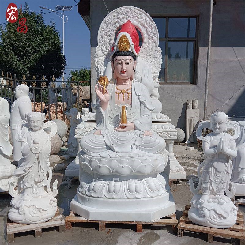 速发石雕滴水观音菩萨像 汉白玉雕刻送子观音地藏王佛像 大型摆件