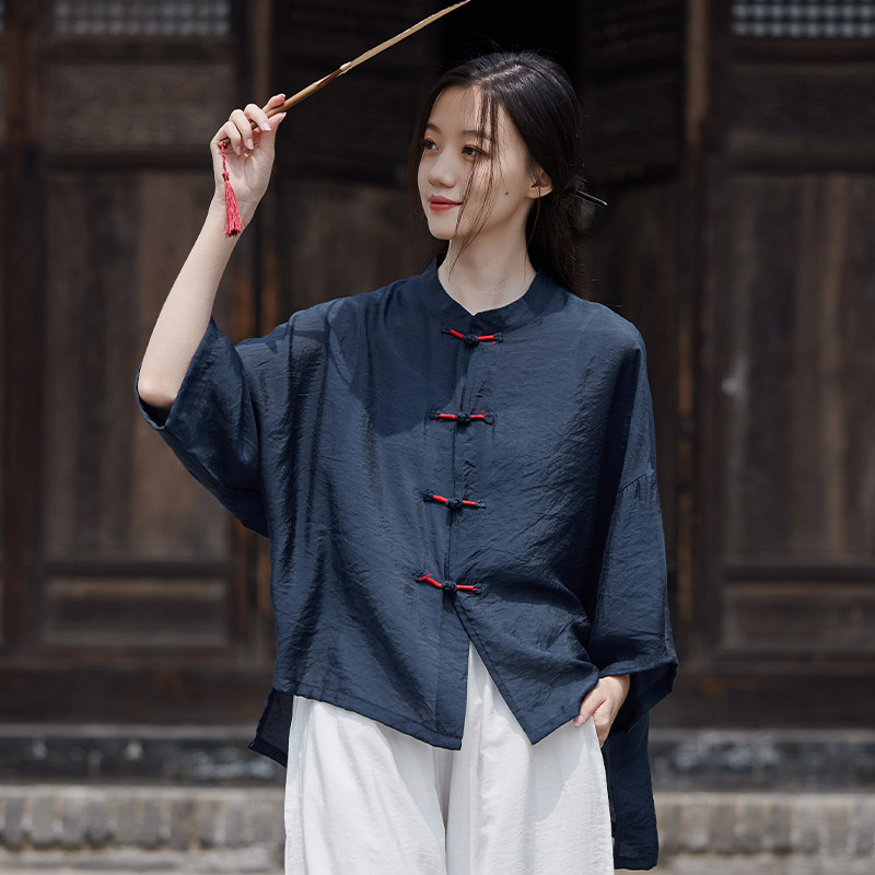 速发丝麻太极服薄款上松服复古手工盘扣太极拳服装练功 宽衣武术