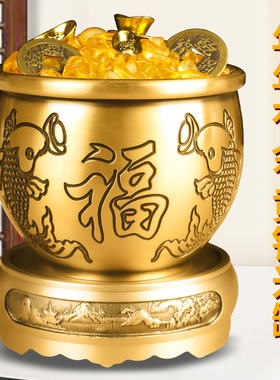 速发黄铜米缸百福铜工缸居客厅装饰摆件家用大号聚宝盆店铺桌面家