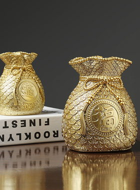 速发业约创意金色招财福袋开简礼品桌面摆件客厅品柜办公室装饰酒