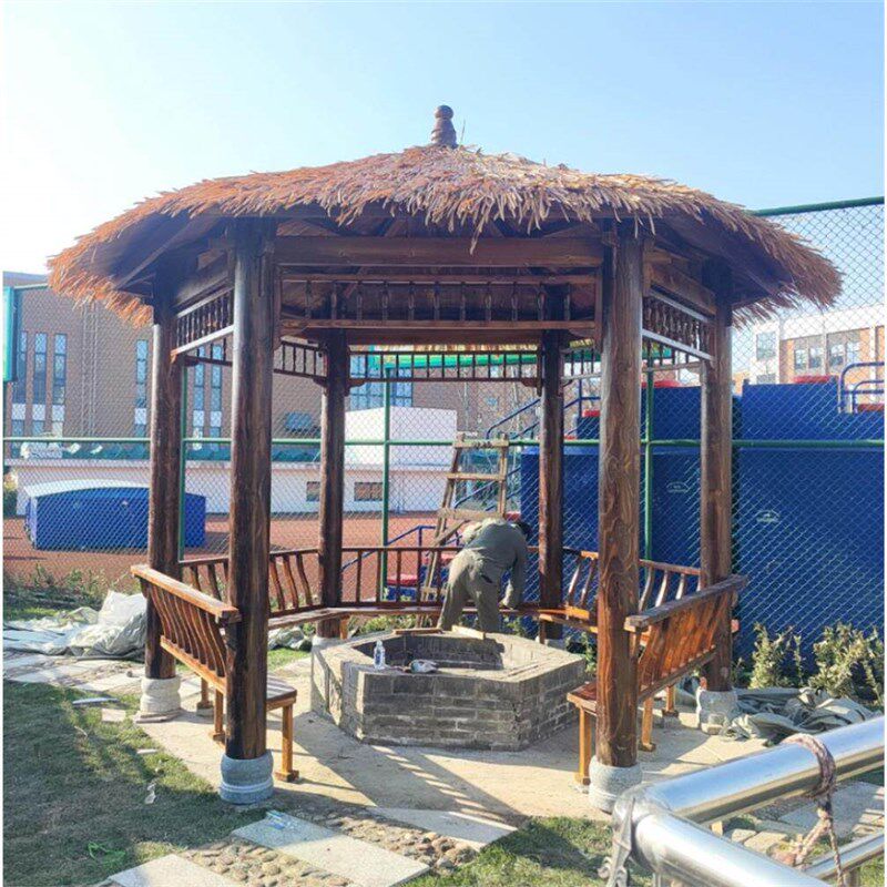 速发茅草凉亭户外防腐木四角六角圆顶斗笠庭院休闲 农场长廊稻草