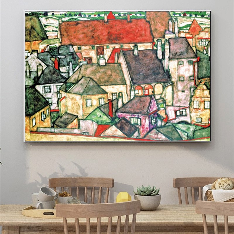 速发席画小镇建筑欧式风景油勒装饰画沙厅卧室书房挂画客厅餐发画