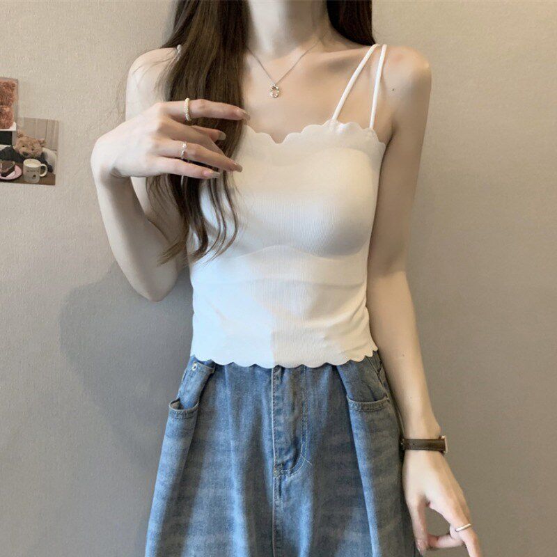 速发美背内衣一体白色吊心背带内搭带垫胸夏季外穿爆款抹胸上衣