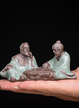 速发陶瓷小摆件历面人物中式史意下棋小和尚装饰品家居书房桌禅工