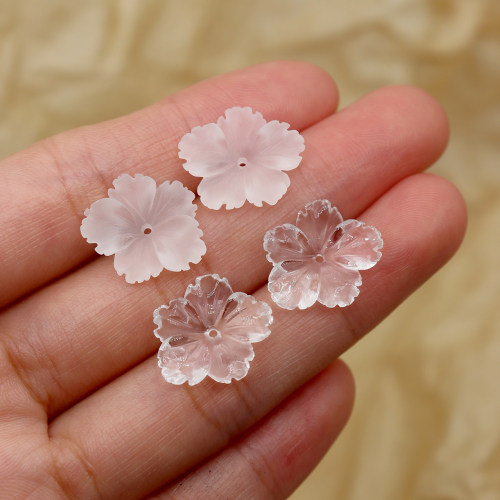 天然白水晶花瓣手工雕刻五瓣花