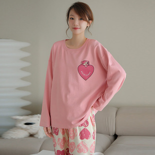家居服外穿 学生宿舍韩版 带胸垫睡衣女春秋冬新款 防凸点套装