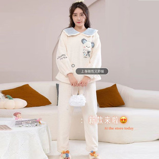 睡梦仙姿公主绒提花新款 绒料睡衣 家居服法兰绒亲肤绒套头女款