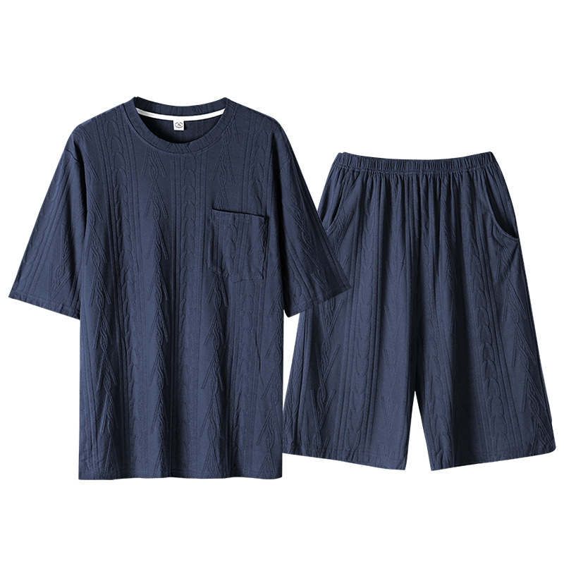 睡衣夏季纯棉短袖短裤男士休闲薄款爽棉大码  XXXXL家居服套装 RR