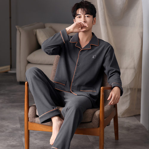 新款睡衣男大码春秋季可外穿休闲简约男款秋冬款长袖家居服