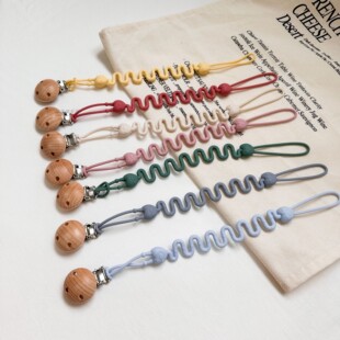 新款ins风硅胶奶嘴链 毛毛虫牙胶防掉链 自带木夹子便携防丢链