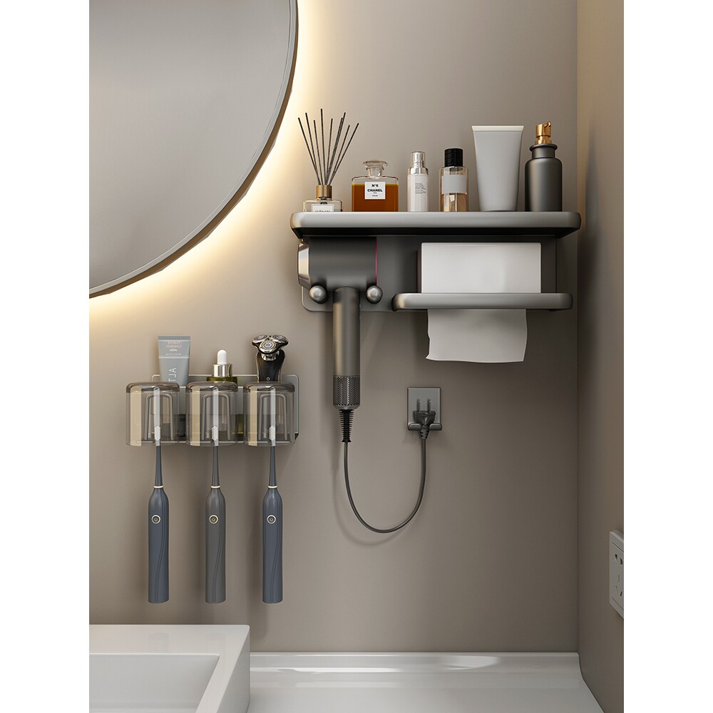 日本进口卫生间电吹风机支架置物架子洗手间洗漱台洗脸巾牙