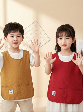 幼儿园宝宝吃饭围兜防水防脏罩衣男女孩无袖围裙定制反穿护衣
