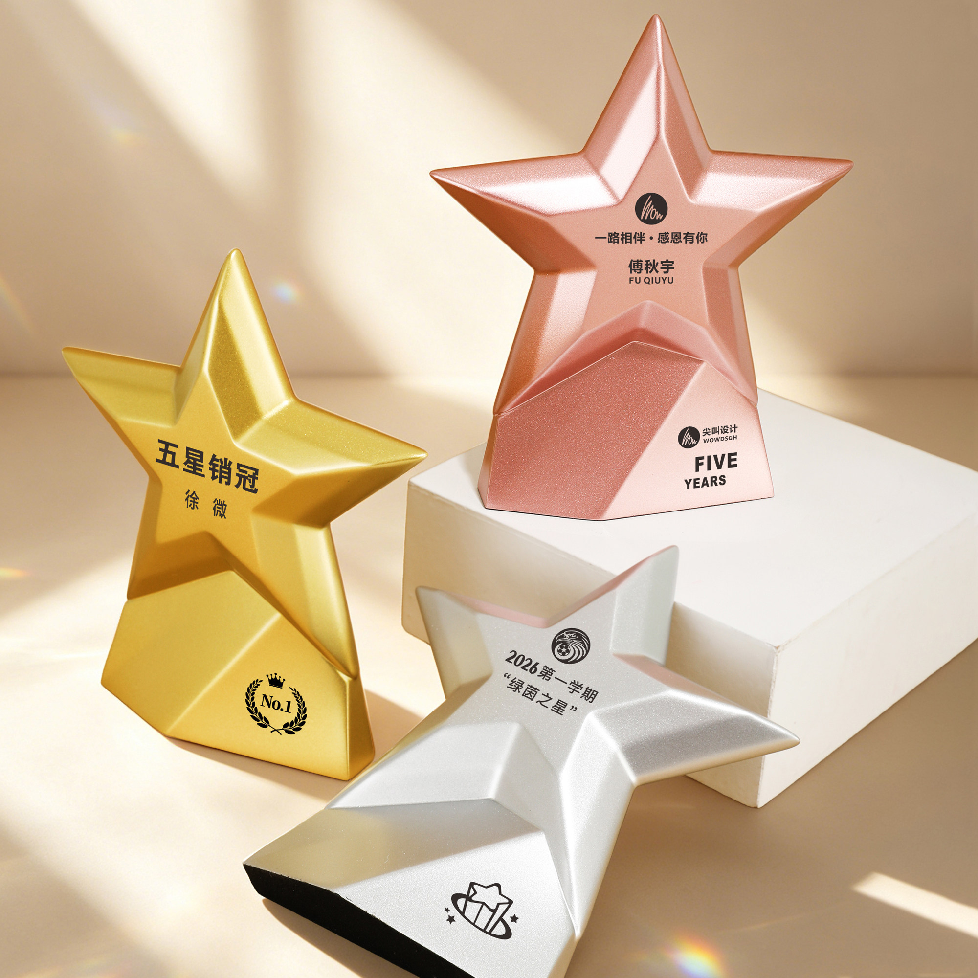 五角星树脂奖杯定制年度之星奖牌