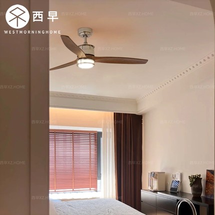 西早法式中古实木吸顶吊扇灯复古客厅卧室风扇灯美式家用一体餐厅