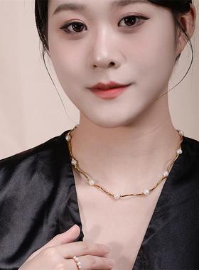 天然珍珠项链锁骨链女S925银