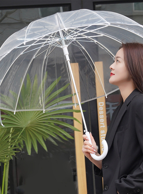 非喜升级加固款16骨自动结实透明雨伞长柄双人女白色网红雨伞定制