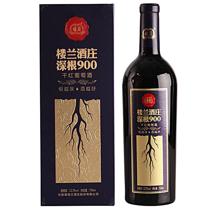 国产楼兰酒庄深根900干红葡萄酒红酒新疆葡萄产区750ml单瓶礼盒装