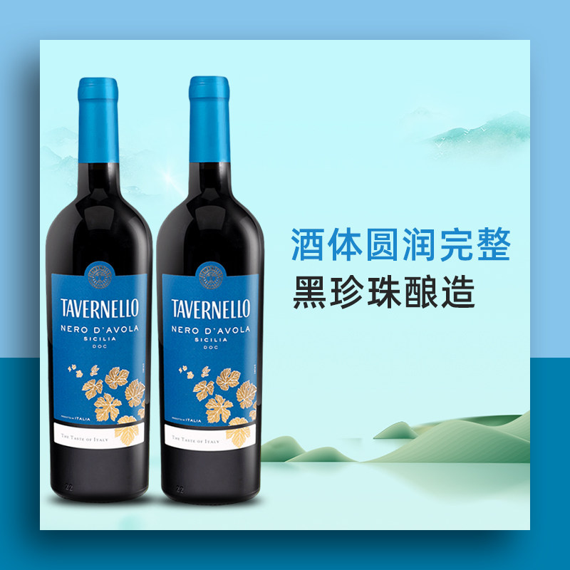 卡维罗天乐意大利进口干红葡萄酒黑珍珠DOC级2017年份750ml*2正品