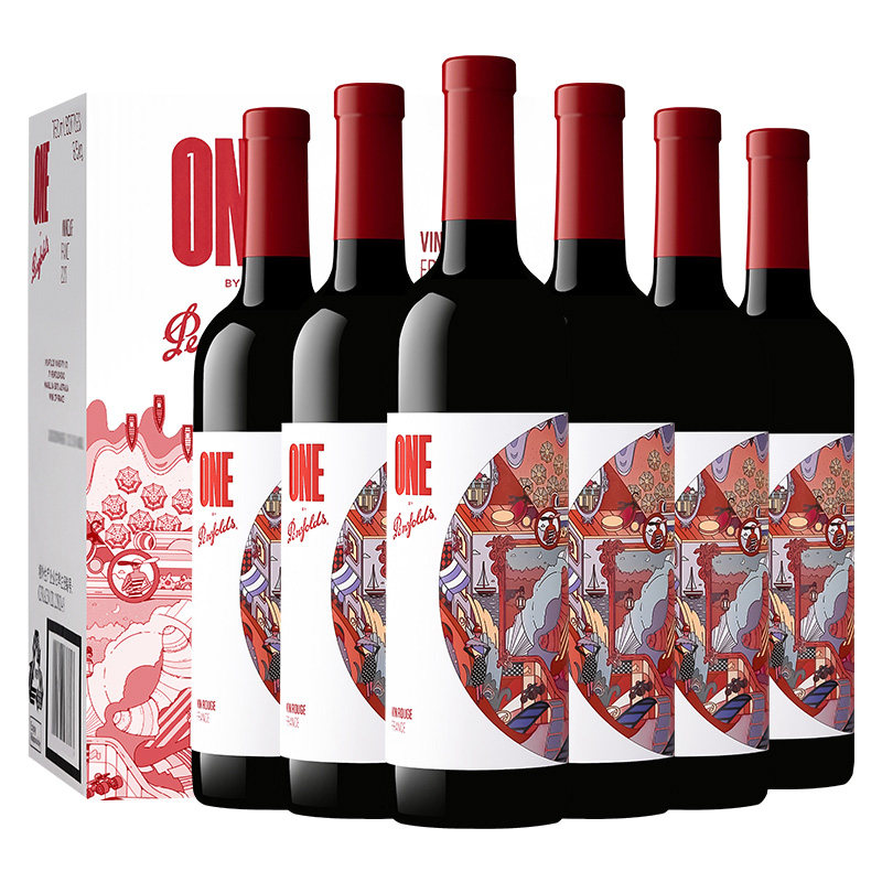 正品Penfolds奔富一号法国原瓶进口红酒干红葡萄酒插画版750ml*6