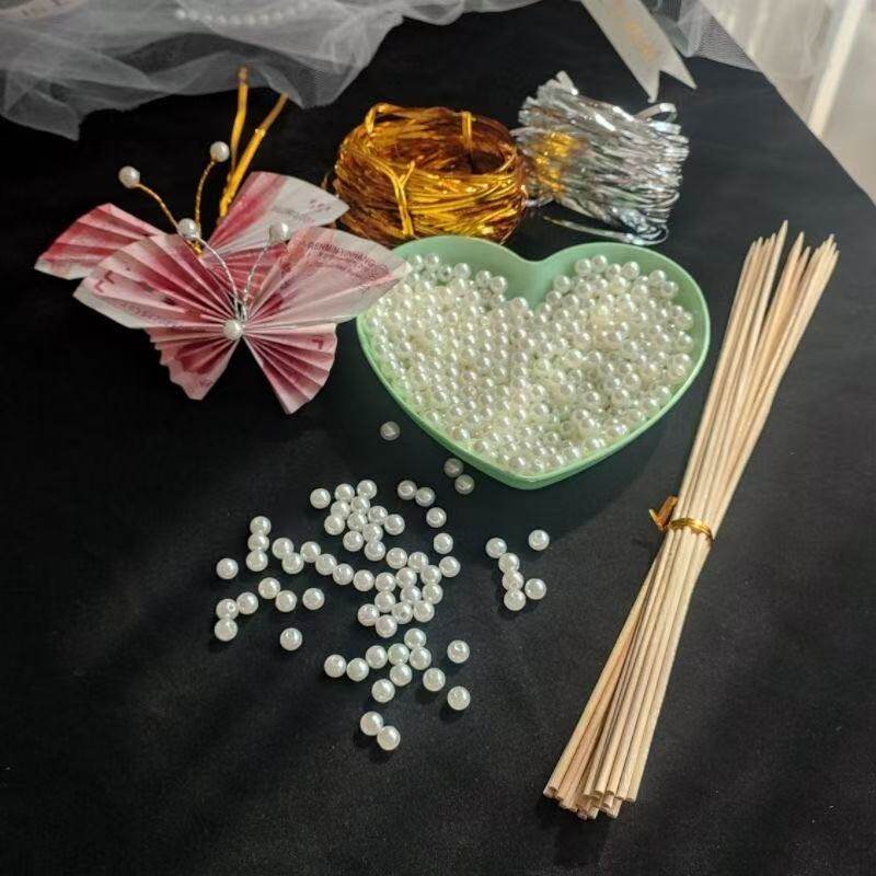 全套扎带有钱花金丝扎线铁丝扎丝珠子有钱花制作银丝材料包大蝴蝶