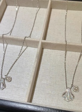 银镀18k金白贝母满钻银贝壳项链