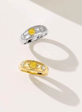 银镀18k金八芒星黄钻金溜子戒指